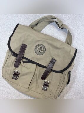 Vintage Sierra Club Messenger Bag With Leather Buckle Straps Olive Crossbody